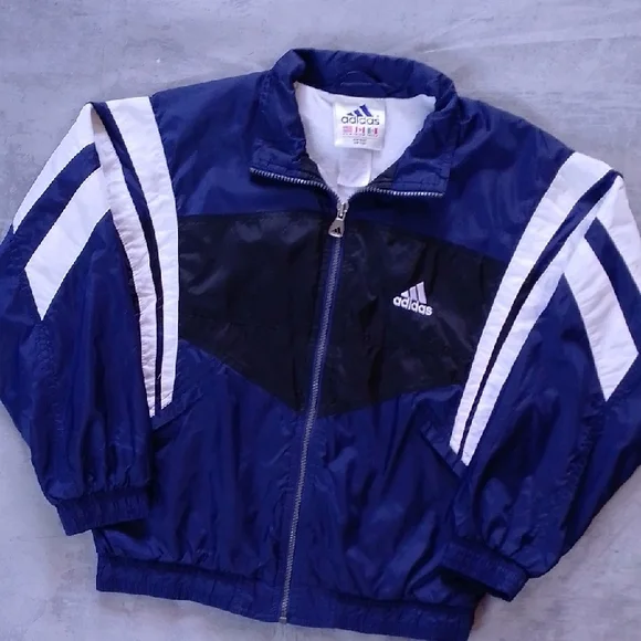 Vintage 90s Adidas Navy and White Windbreaker YOUTH - Picture 3 of 8